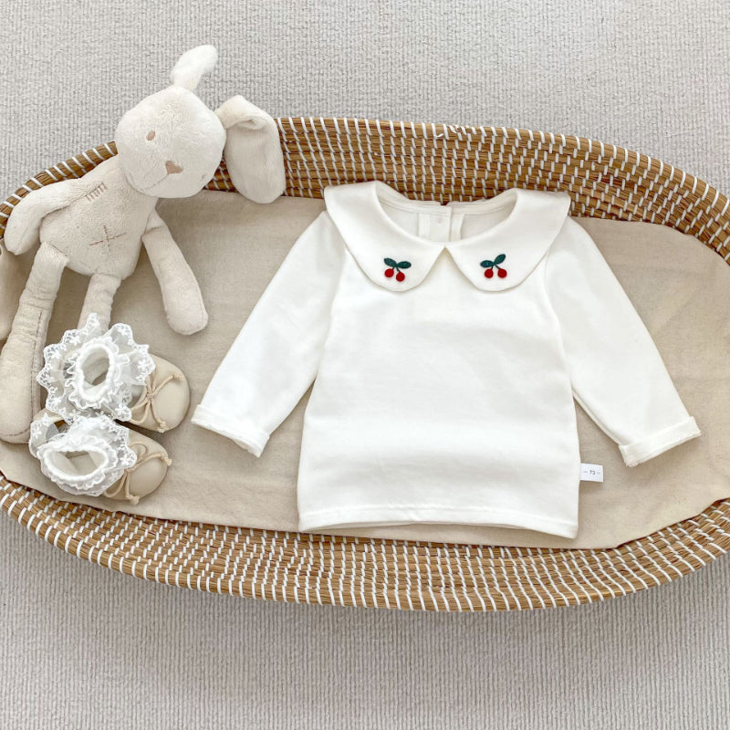 【BABY&KID】リボンジャンパースカート、さくらんぼ刺繍襟ＴシャツSK100843