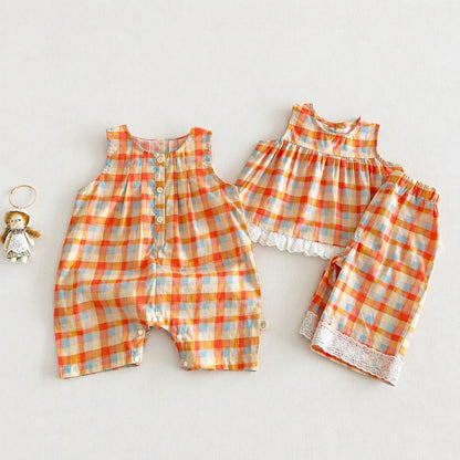 【BABY&KID】夏新作カラフルチェックセットアップ、サロペットSK106105