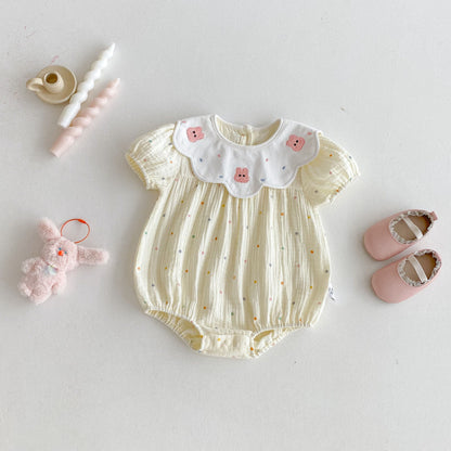 【BABY】夏新作 うさぎ刺繍ドットロンパースSK092606