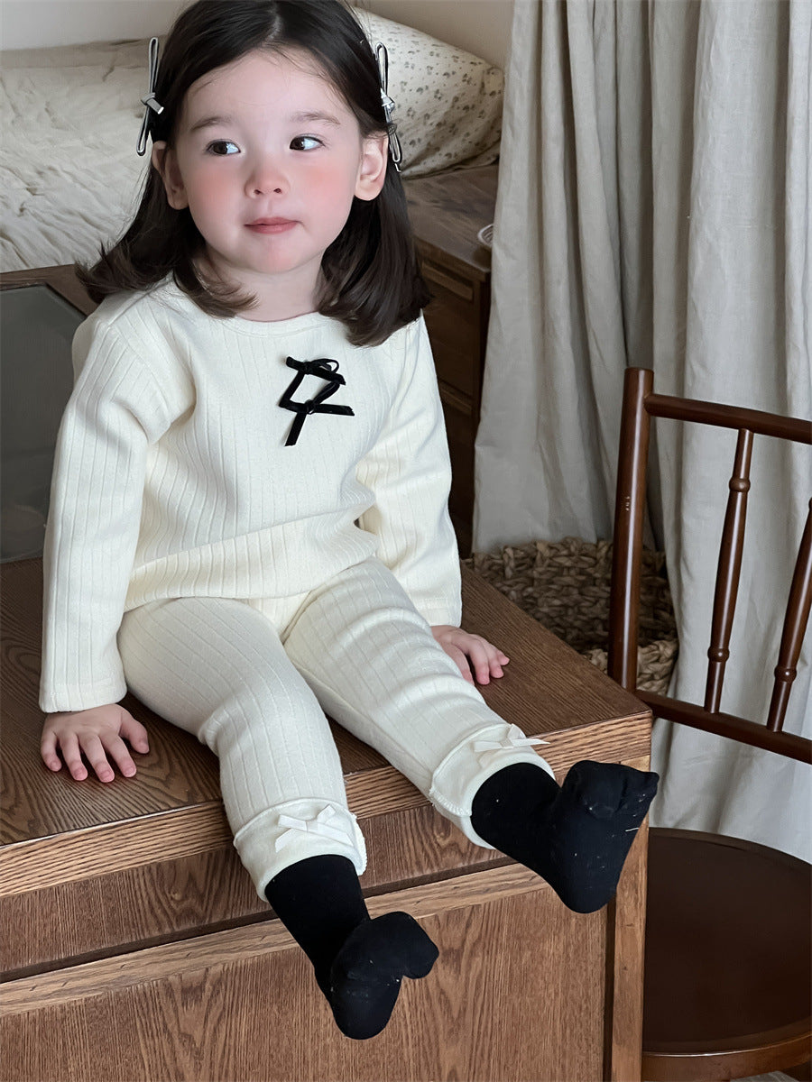 【BABY&KID】可愛いリボン付きＴシャツ、レギンスSK021515