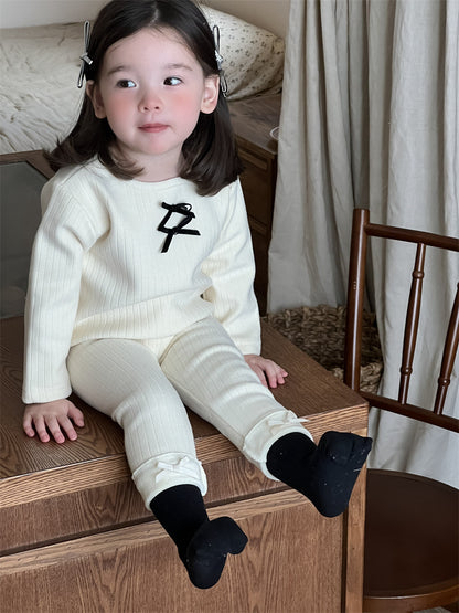 【BABY&KID】可愛いリボン付きＴシャツ、レギンスSK021515