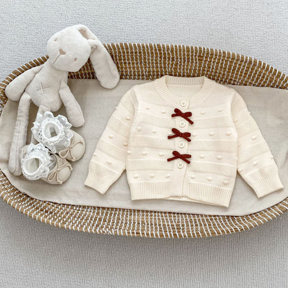 【BABY&KID】蝶結びニットカーデ、裏起毛レースパンツSK101438