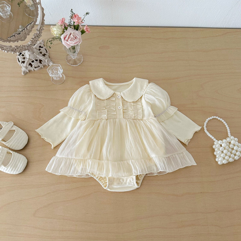 【BABY】韓国風パフスリーブチュールロンパースワンピSK103610