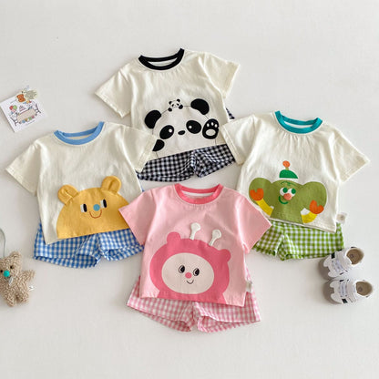 【BABY&KID】夏新作 カートゥーンＴシャツ&チェックパンツSK061803