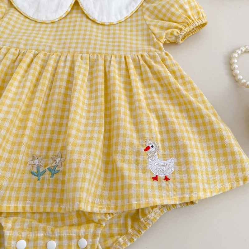 【BABY】夏新作 チェックあひる刺繍ロンパースSK104907
