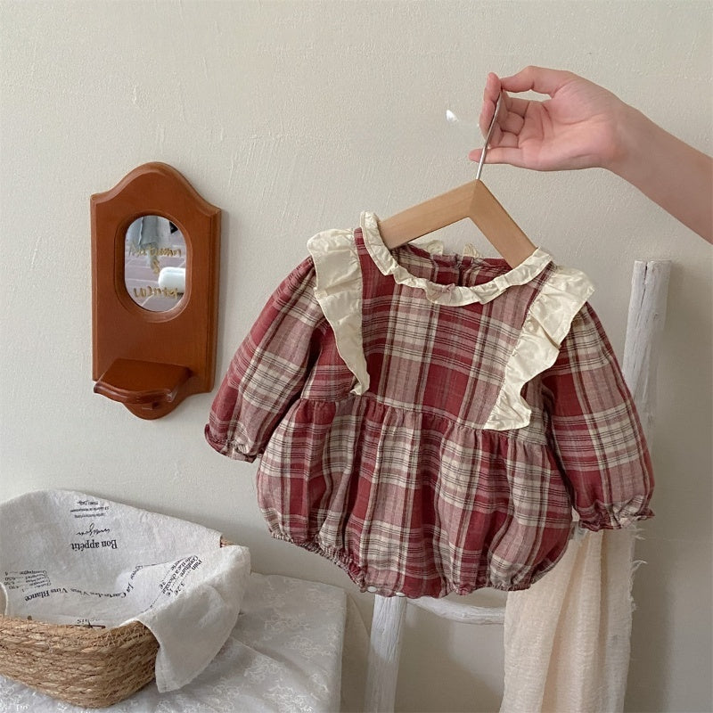 【BABY】レッドチェックロンパースSK010302
