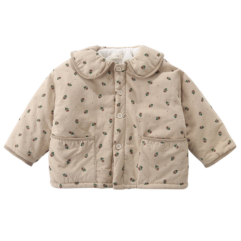 【BABY&KID】暖かい花柄厚手コートSK012804