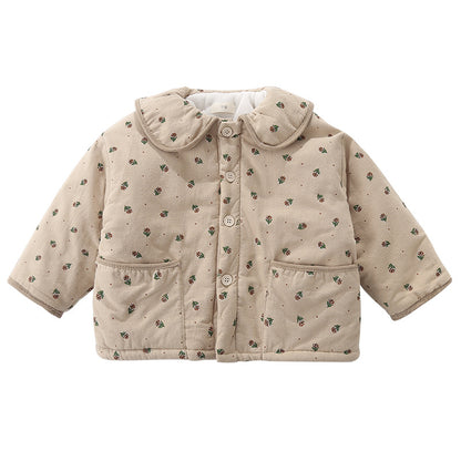 【BABY&KID】暖かい花柄厚手コートSK012804