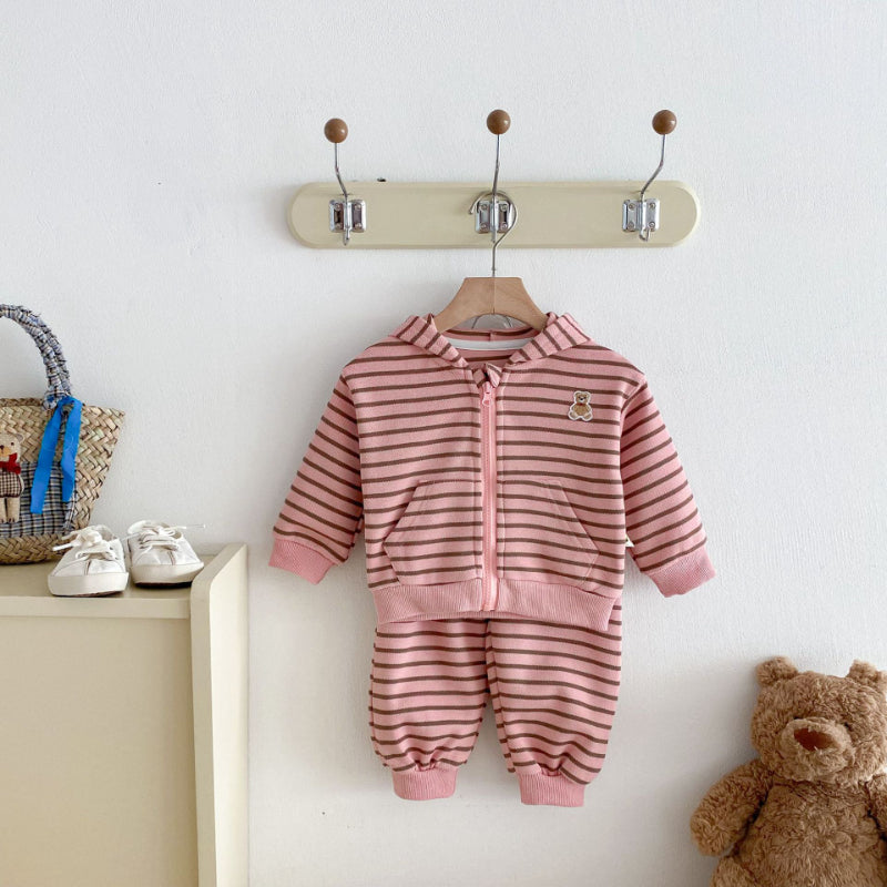 【BABY&KID】フード付きボーダーアウター＆パンツセットSK092439