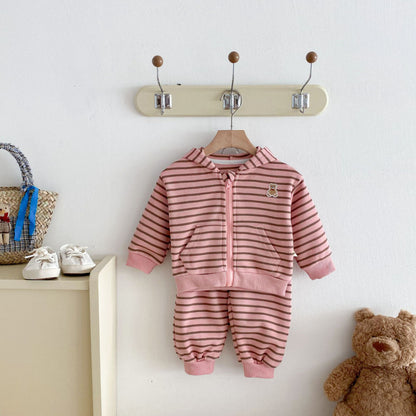 【BABY&KID】フード付きボーダーアウター＆パンツセットSK092439