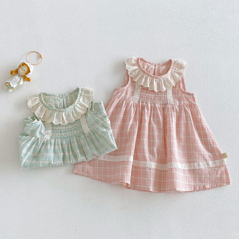 【BABY&KID】夏新作レース襟チェックワンピースSK106110