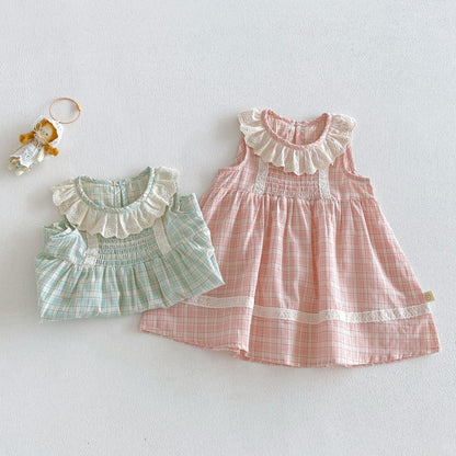 【BABY&KID】夏新作レース襟チェックワンピースSK106110