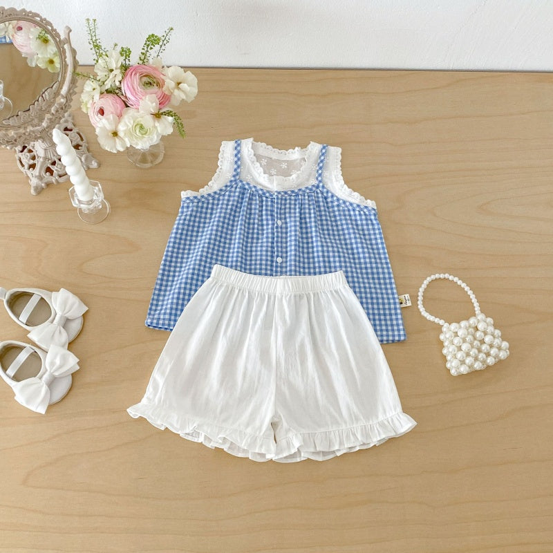 【BABY&KID】夏新作キャミチェックシャツ＆ショートパンツSK105802