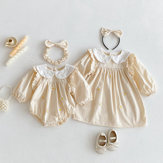 【姉妹服】小花イエローフラワーロンパース、ワンピースSK101115