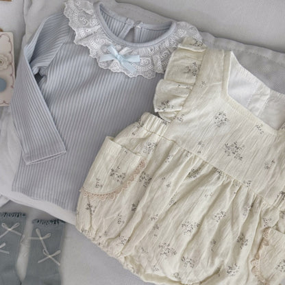 【BABY】ブルー小花柄ロンパース＆レーストップスSK106907