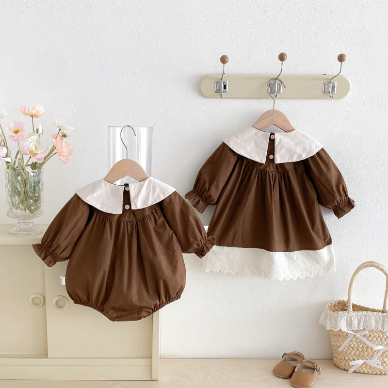 【BABY】長袖クルーネックロンパース、ワンピースSK100124