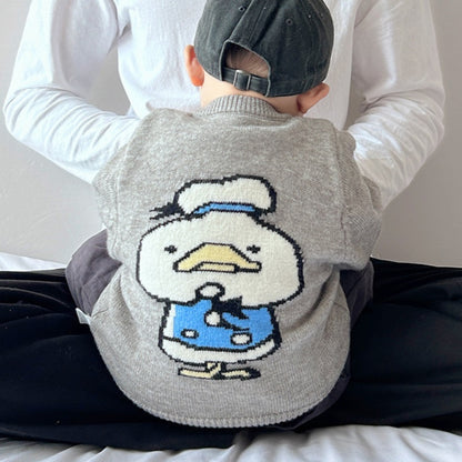 【BABY&KID】アヒル柄カーディガン、オートミールTシャツ、グレー系カジュアルパンツSK100223