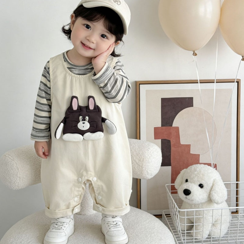 【BABY】カートゥーン柄サロペットカバーオール＆ボーダーロンTSK104303