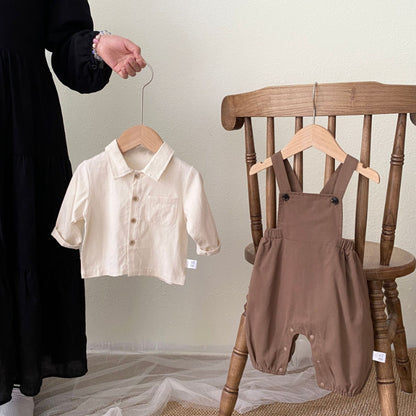 【BABY】ブラウンサロペットロンパース＆シャツセットSK092823