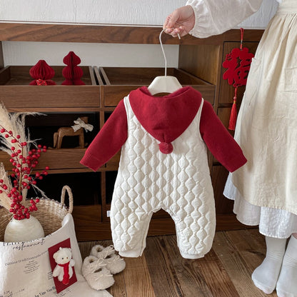 【BABY】冬新作キルティングわんちゃんカバーオール、フード付きニットSK103110