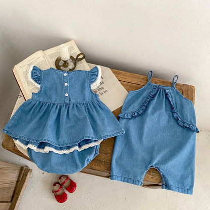 【BABY】夏新作 チェリー刺繍ロンパースorセットアップSK062709