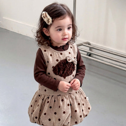 【BABY】ドットいぬジャンパースカート、ニットトップスSK107011