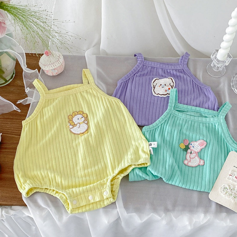 【BABY】夏新作カートゥーン刺繍ニットキャミロンパースSK106212