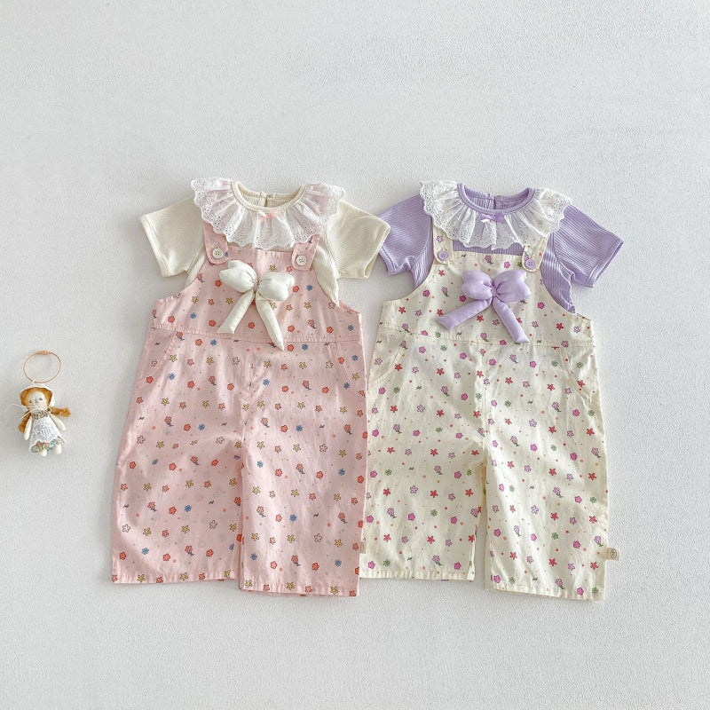 【BABY&KID】夏新作蝶結び総柄サロペット、レース襟TシャツSK104823