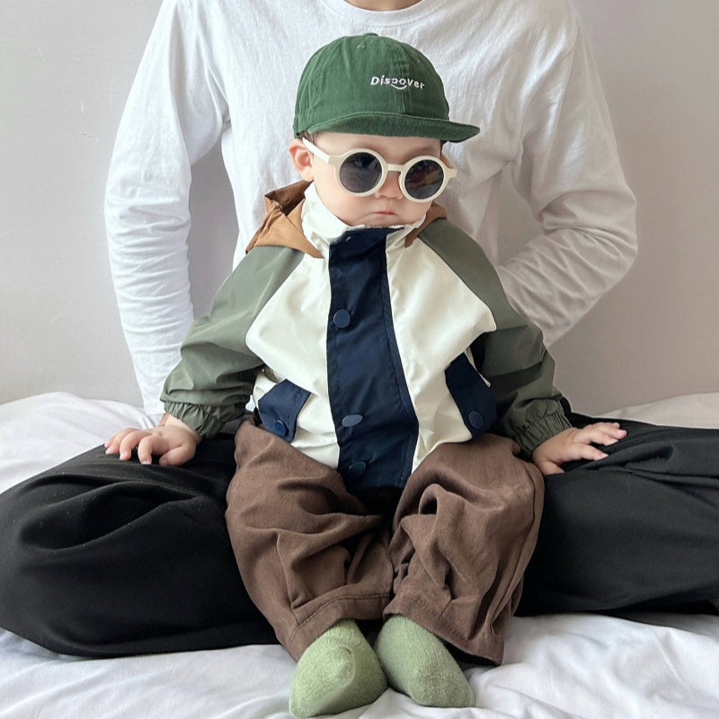 【BABY&KID】配色カジュアルマウンテンパーカー、ブラウンパンツSK100220
