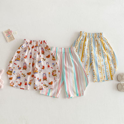 【BABY&KID】夏新作 ストライプ花柄カジュアルパンツSK070606