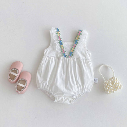 【BABY】夏新作 カラーフラワーVネックロンパースSK091505