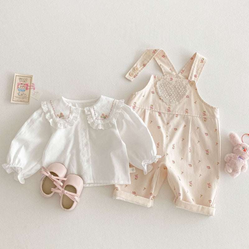 【BABY&KID】小花柄サロペット、刺繍襟シャツSK107212