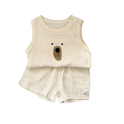 【BABY】夏新作 くま柄コットンノースリーブセットアップSK081519
