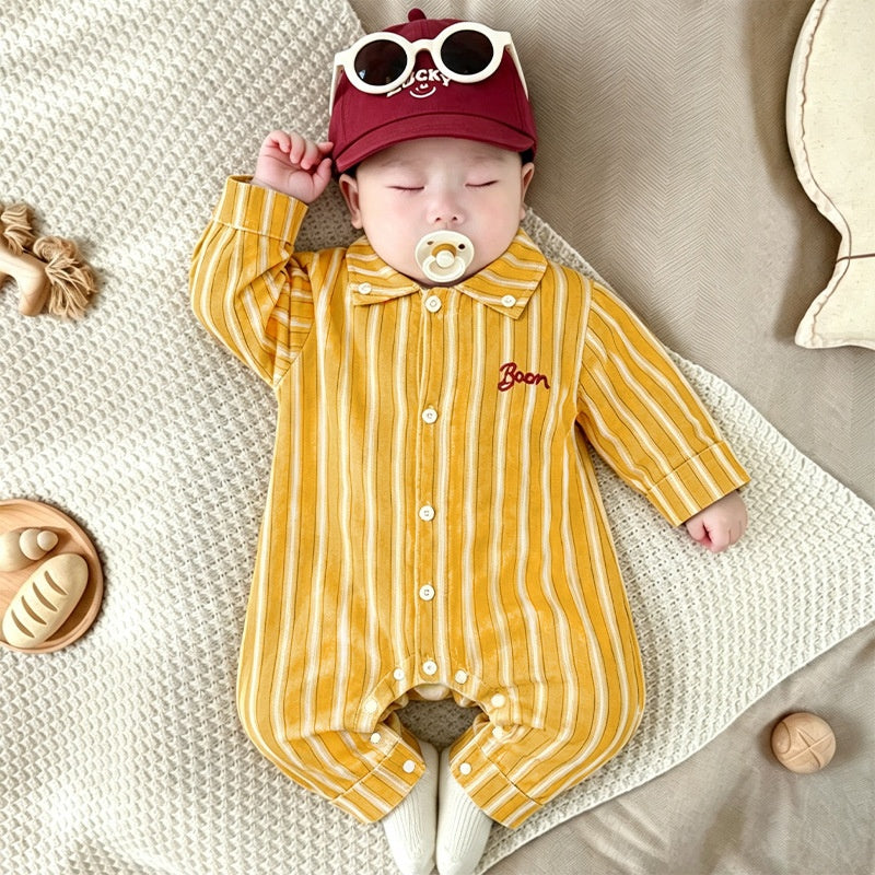 【BABY】イエローストライプカバーオールSK106712