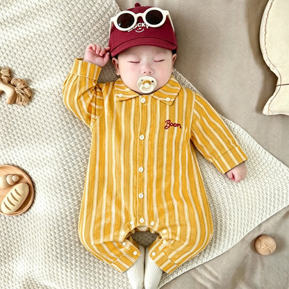 【BABY】イエローストライプカバーオールSK106712