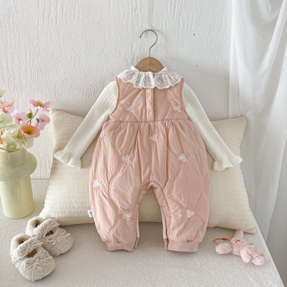 【BABY】冬新作お花刺繍レース襟カバーオールSK103112