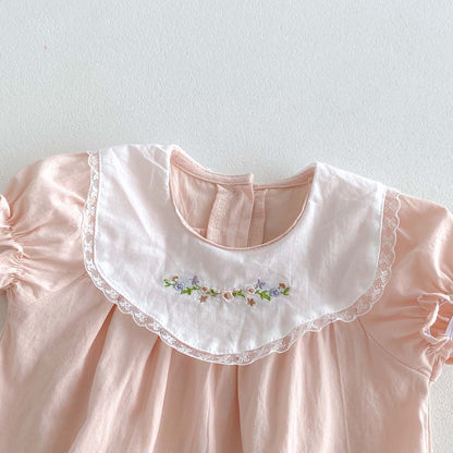 【BABY】夏新作 ピンク刺繍プリンセスロンパースSK062307