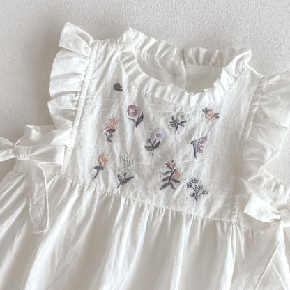 【BABY】夏新作 花柄刺繍サイドリボン ロンパースSK062305