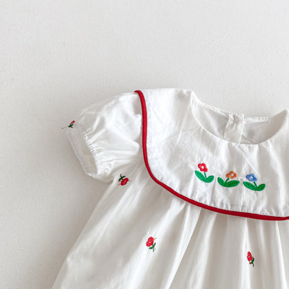 【BABY】夏新作 スクエアネック刺繍ロンパースSK091516