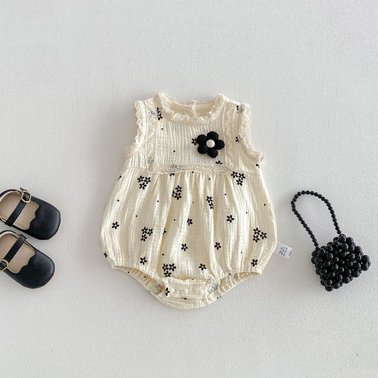 【BABY】夏新作韓国風ノースリーブ刺繍ロンパースSK105007