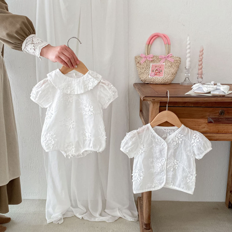 【BABY】夏新作 フラワー刺繍ロンパース、カーディガンSK072313
