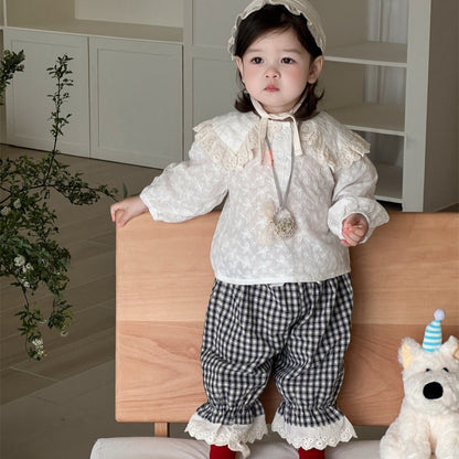 【BABY】フリル襟ブラウス、レースチェックパンツSK100833