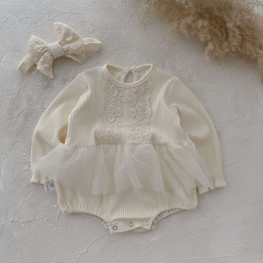 【BABY&KID】韓国風 レースワッフルロンパースSK021701