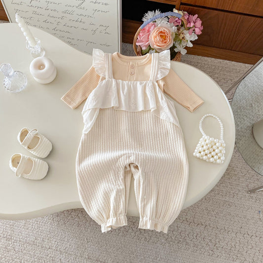 【BABY】コットンリブフリルサロペットロンパースSK100312