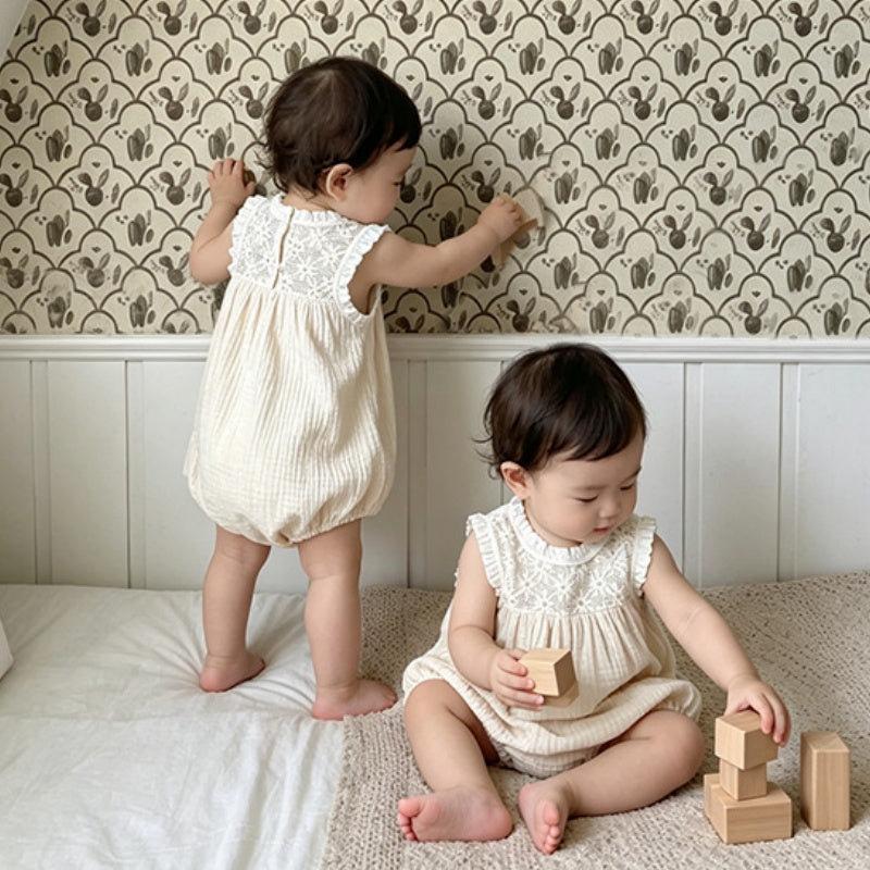 【BABY】夏新作レース切り替えシワ加工ロンパースSK106520