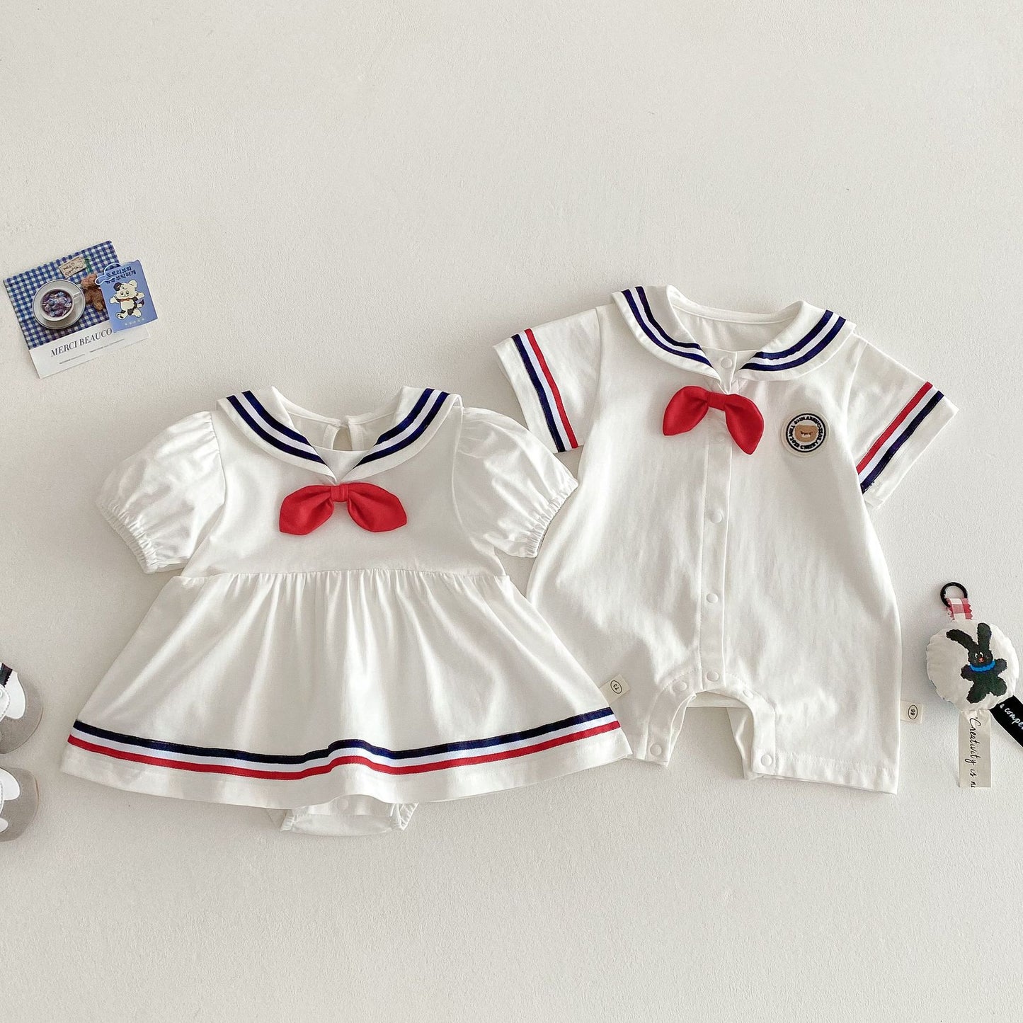 【BABY】夏新作  セーラーワンピース風ロンパース、オールインワンSK061608