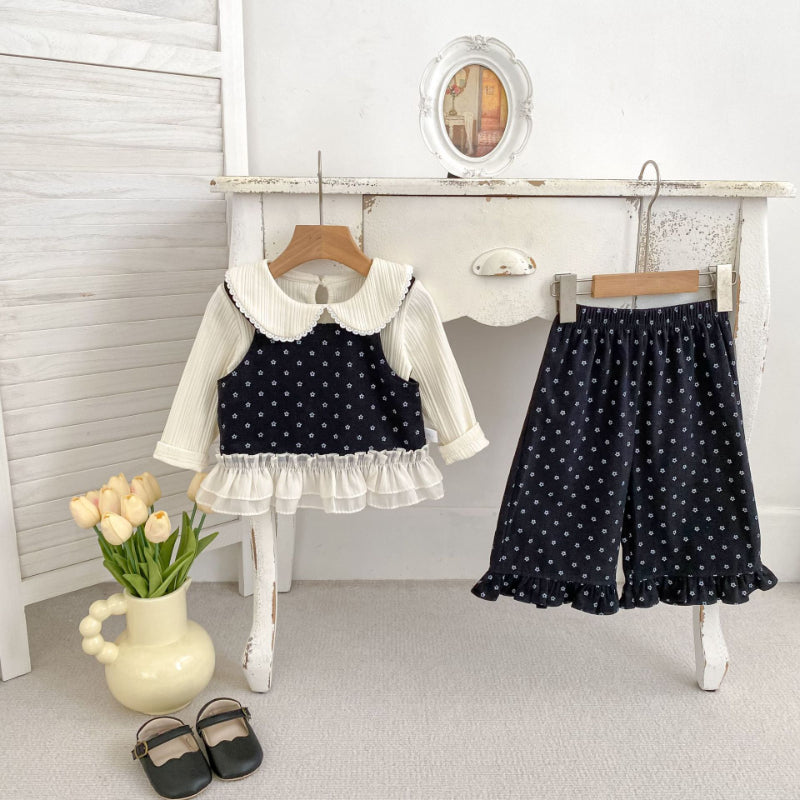 【BABY&KID】フリル裾ベスト&パンツ、レースドールカラーブラウスSK100844