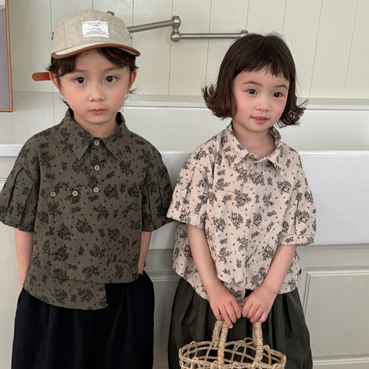 【BABY&KID】夏新作 フラワープリント半袖シャツSK080515