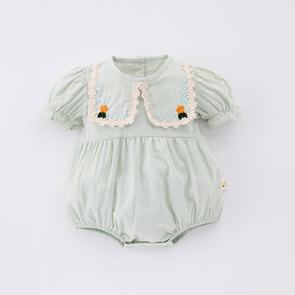 【BABY&KID】夏新作 フリル刺繍襟ロンパース、ワンピースSK092635
