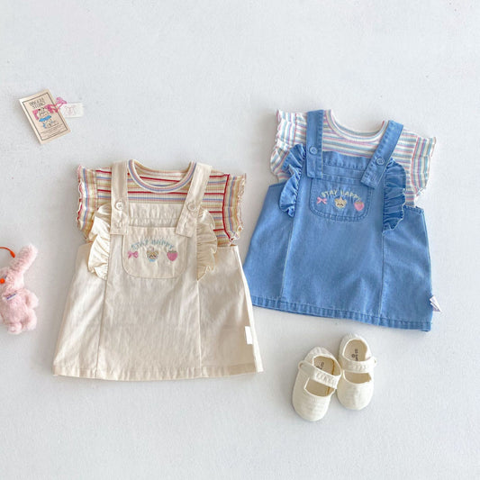 【BABY&KID】夏新作 刺繍クマサロペット、ストライプTシャツSK080619